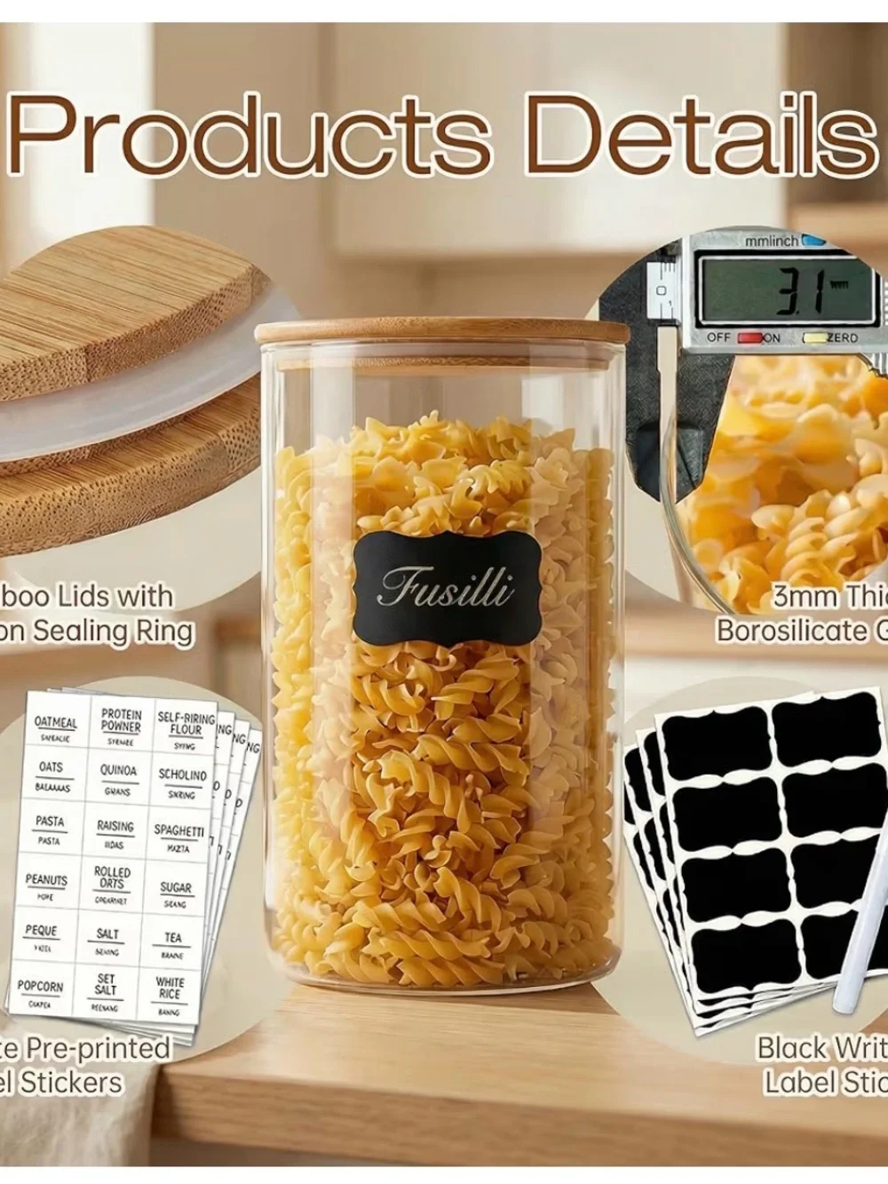 Glass Pantry Canister with Bamboo Lid - Clear - Almost 12” / 79oz. 3 Pack